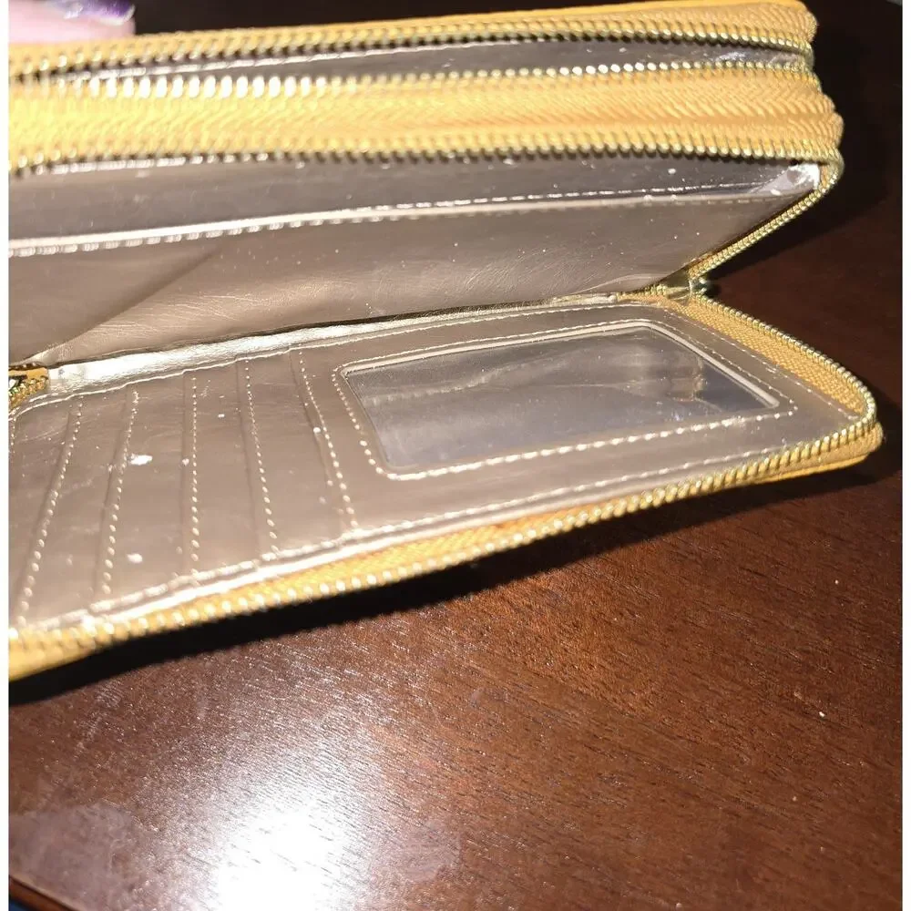 Anne Klein Leather Wallet, Mustard Yellow, Zip Around Wristlet